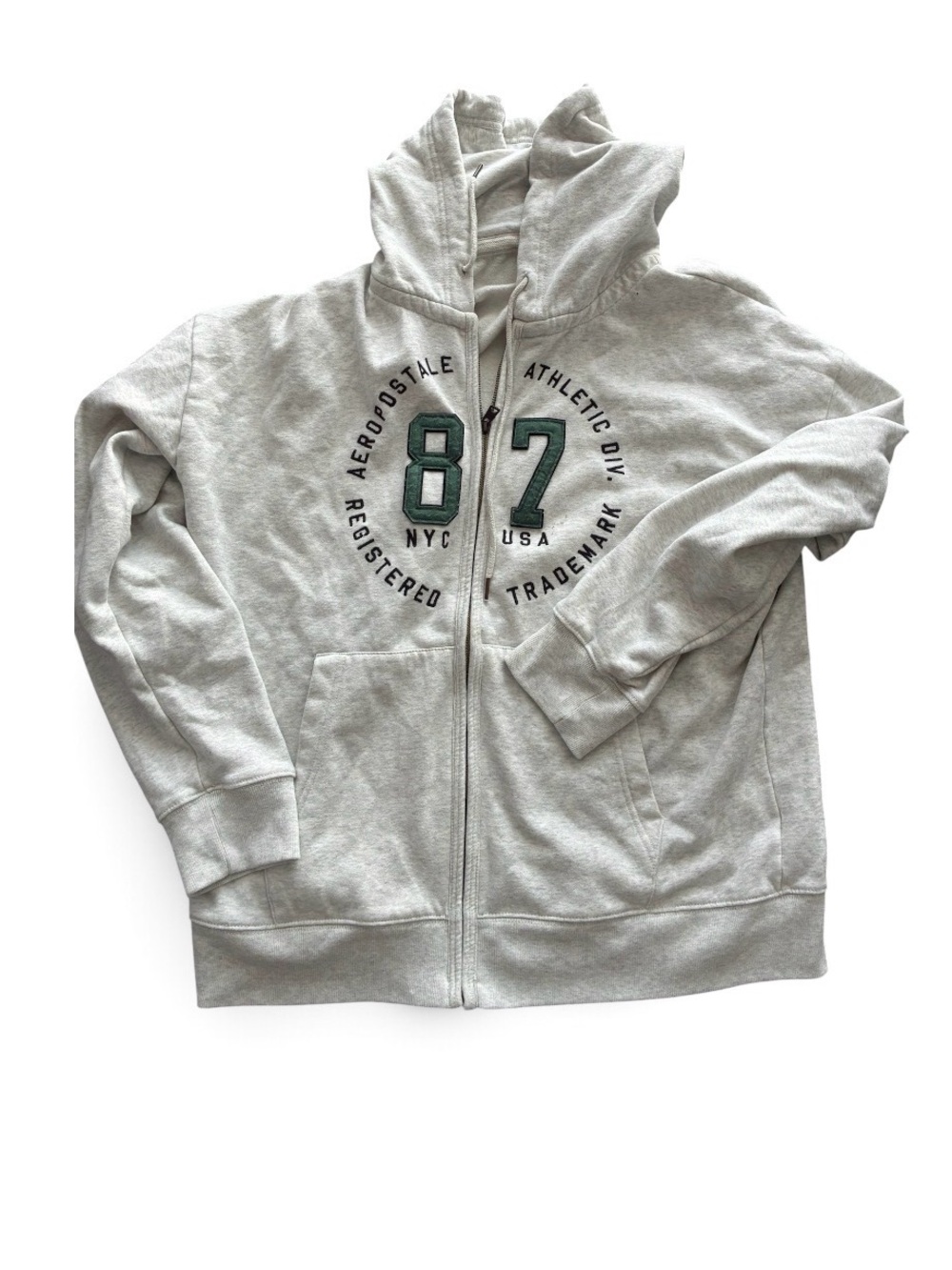 Aeropostale Gray Full-Zip Hoodie with '87' Graphic - Men’s Size Large Fleece